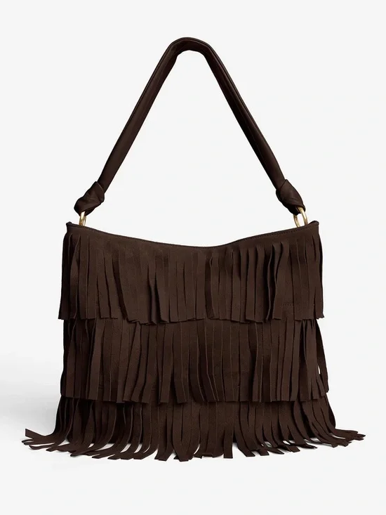 NEW Fringed Suede Shoulder Bag - Dark Brown KENNETH COLE - Picture 5 of 5